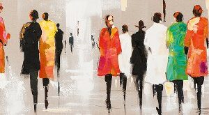 Fashion week Acrylic painting 50 X 150 cm (naturel canvas)
